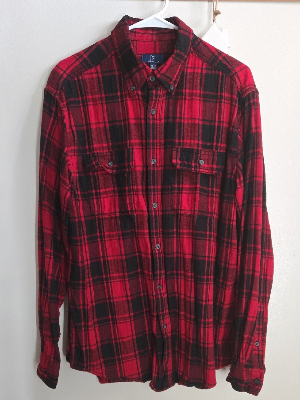 George Red and Black Plaid Button-Down Shirt